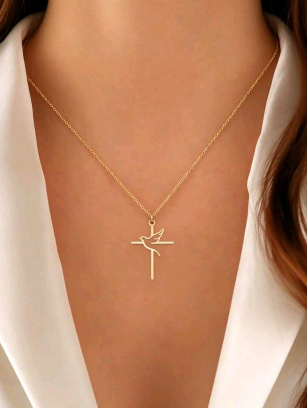 NEW! 18K Gold Plated Cross Dove Pendant Necklace - Women Jewelry
